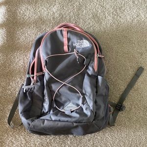 North face grey and pink backpack